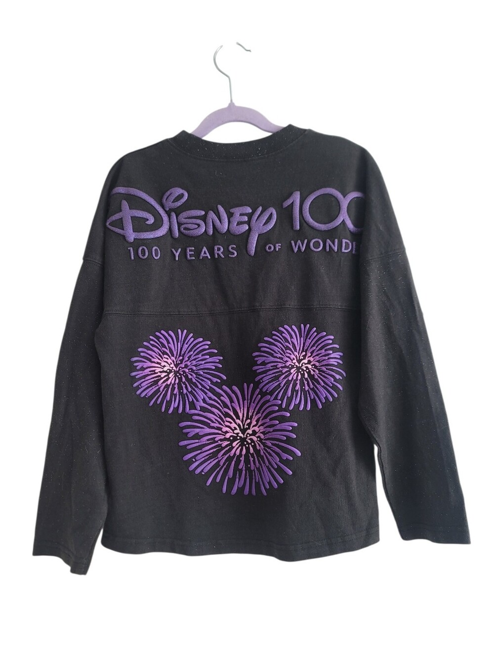 Disney‎ Kids 7/8 Spirit Jersey 100 Years Black Purple Long Sleeve Fireworks